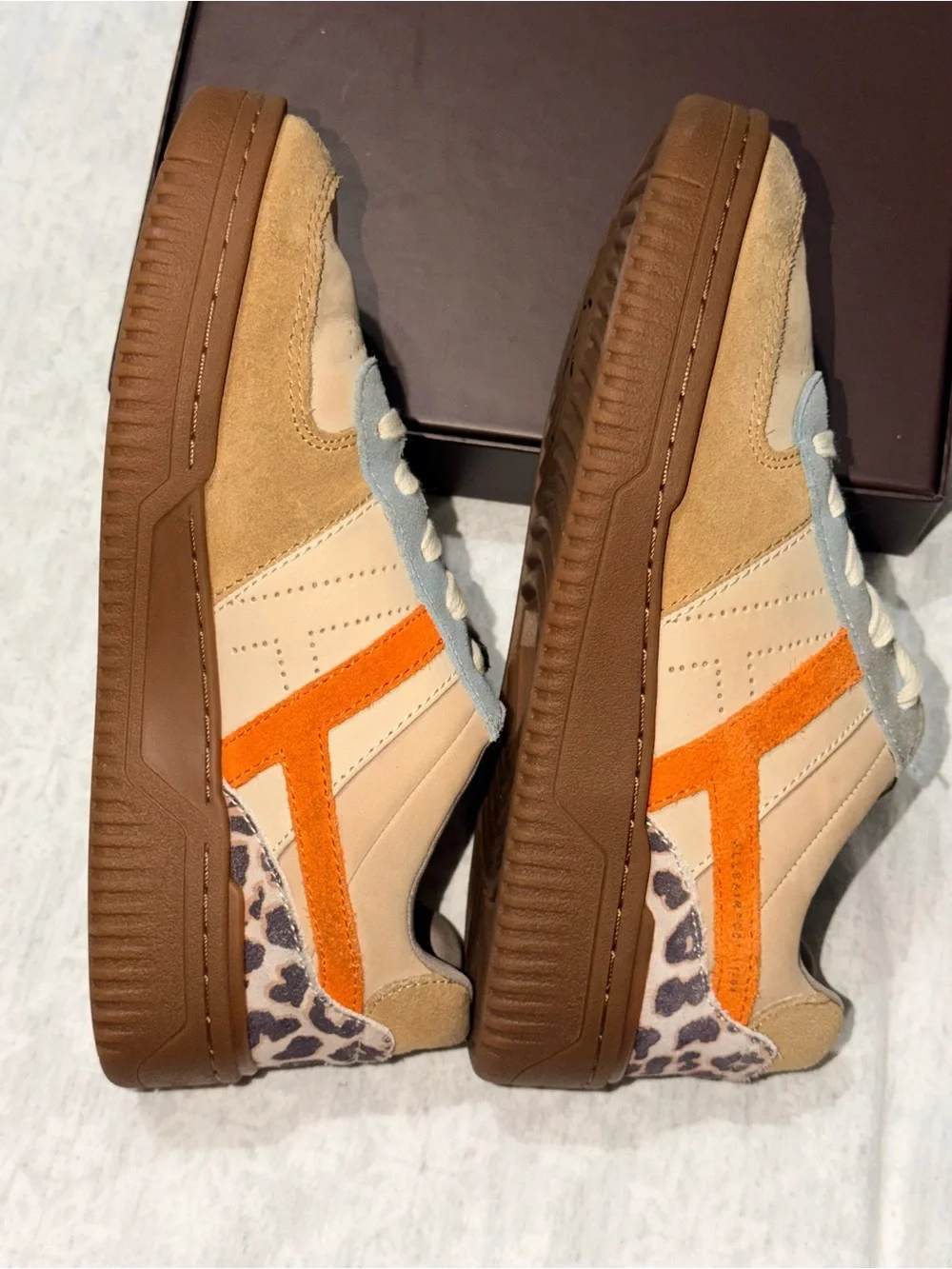 AllSaints Leather Suede Sneakers Leopard Heel Orange Stripe  W042FA VIX W 8